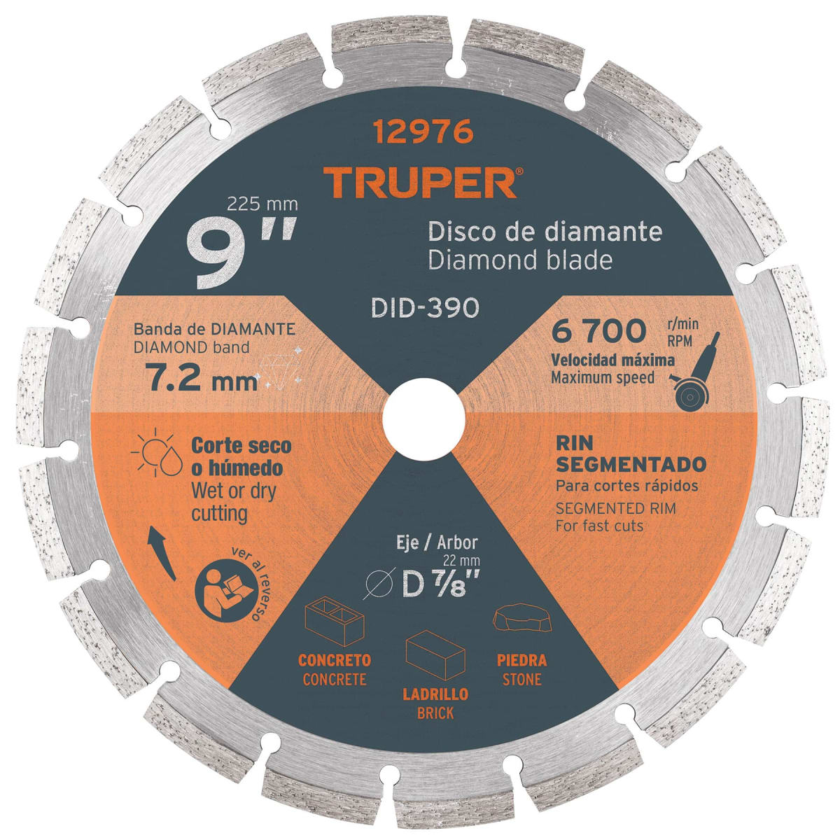 Disco diamantado de 9´´ x 2.7 mm rin segmentado, Truper1