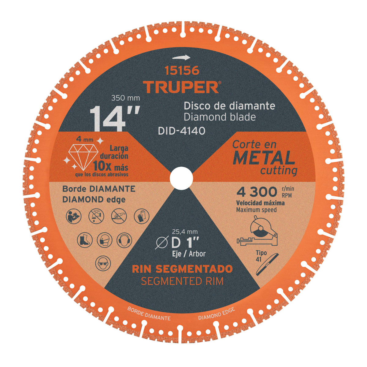 Disco de diamante, 14´´ corte metal Truper1