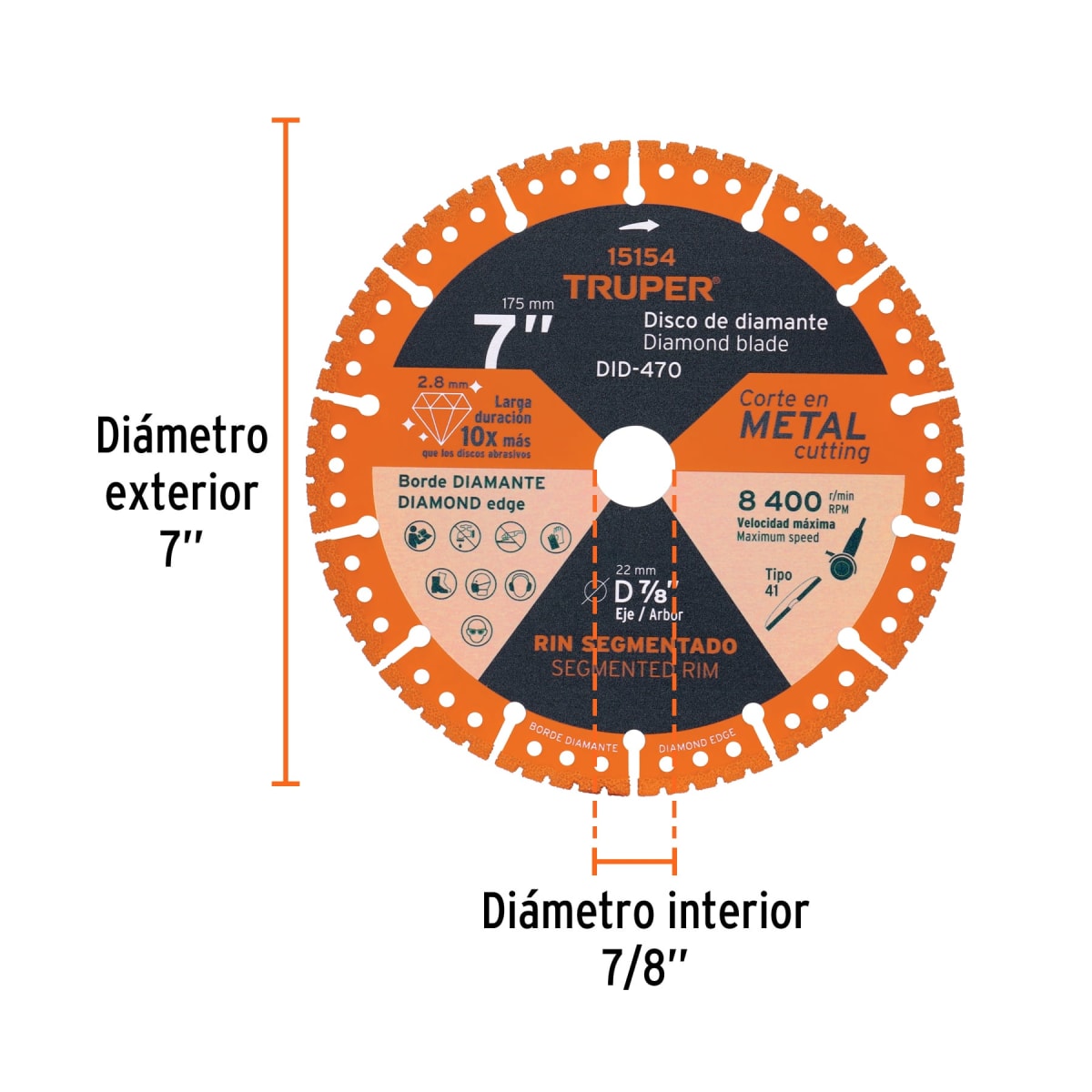 Disco de diamante, 7´´ corte metal Truper2