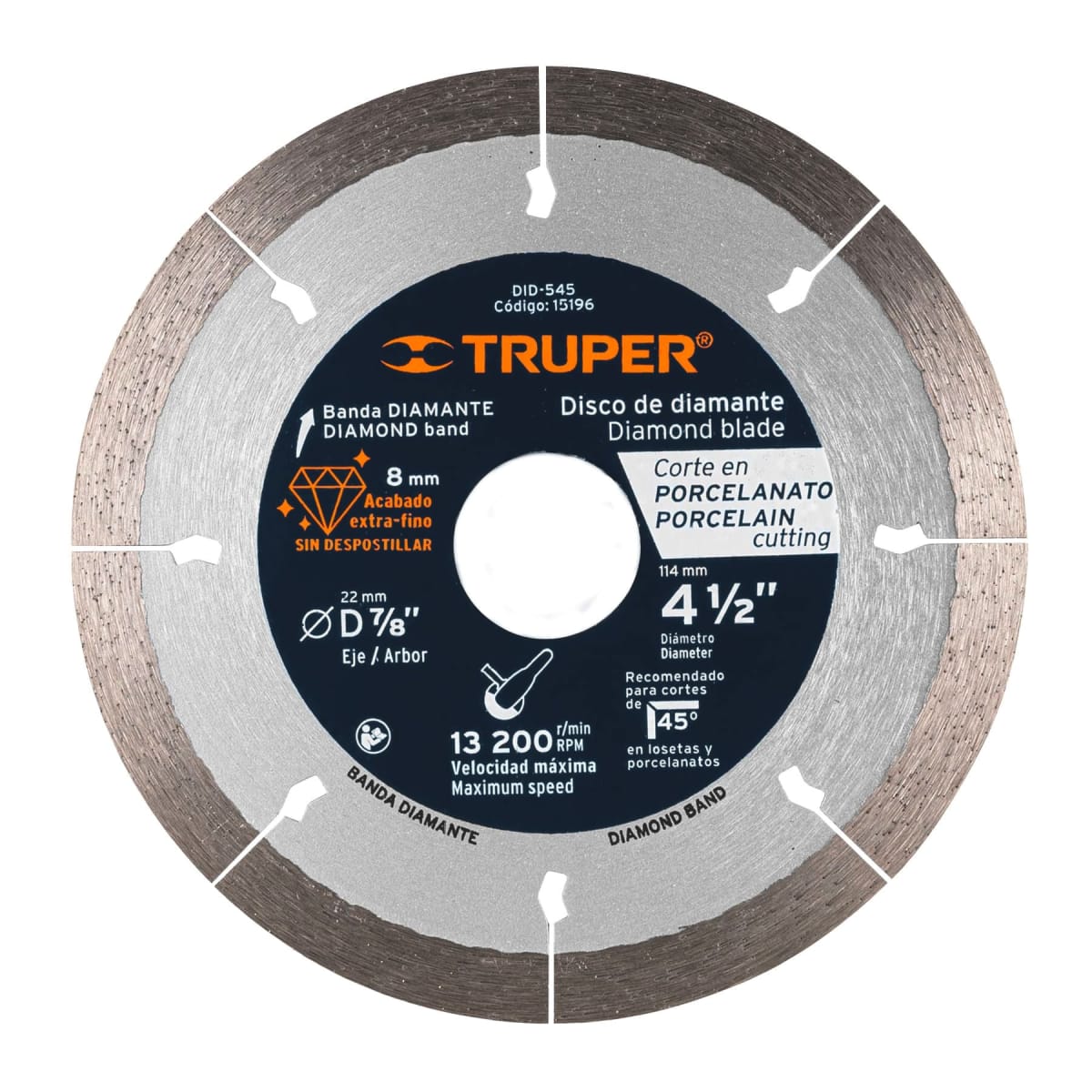 Disco diamantado de 4-1/2'' x 1.3 mm corte de porcelanato Truper1