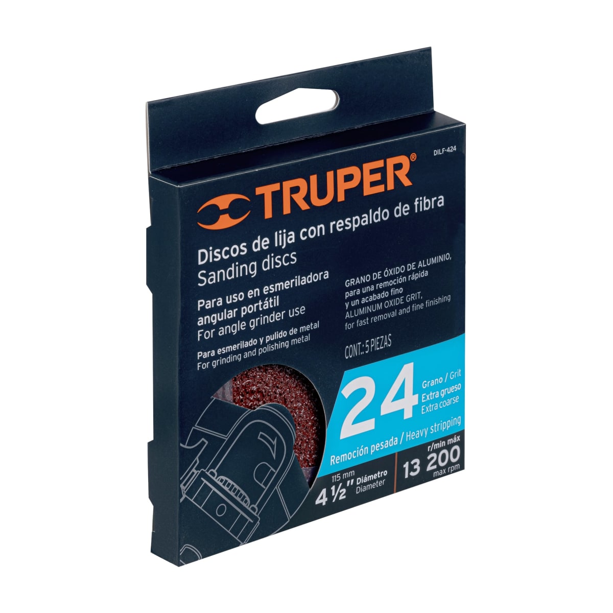 Disco de lija 4-1/2´´ con respaldo de fibra, grano 24, Truper3