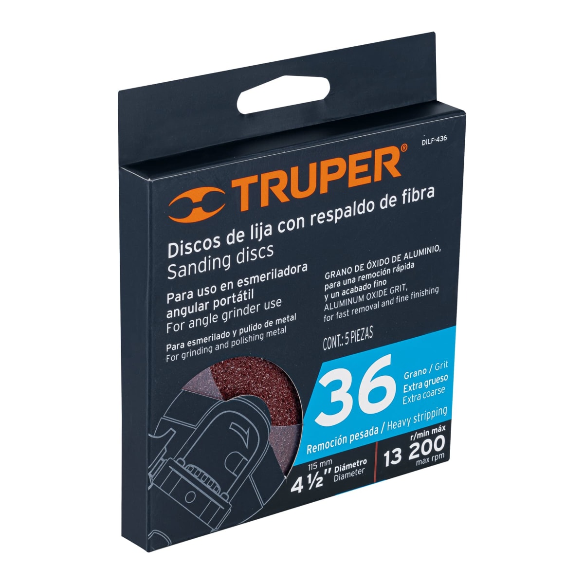 Disco de lija 4-1/2´´ con respaldo de fibra, grano 36, Truper3