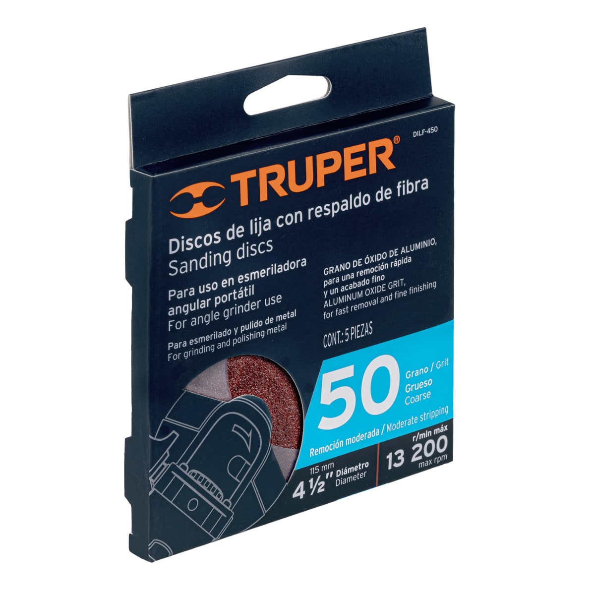 Disco de lija 4-1/2´´ con respaldo de fibra, grano 50, Truper3