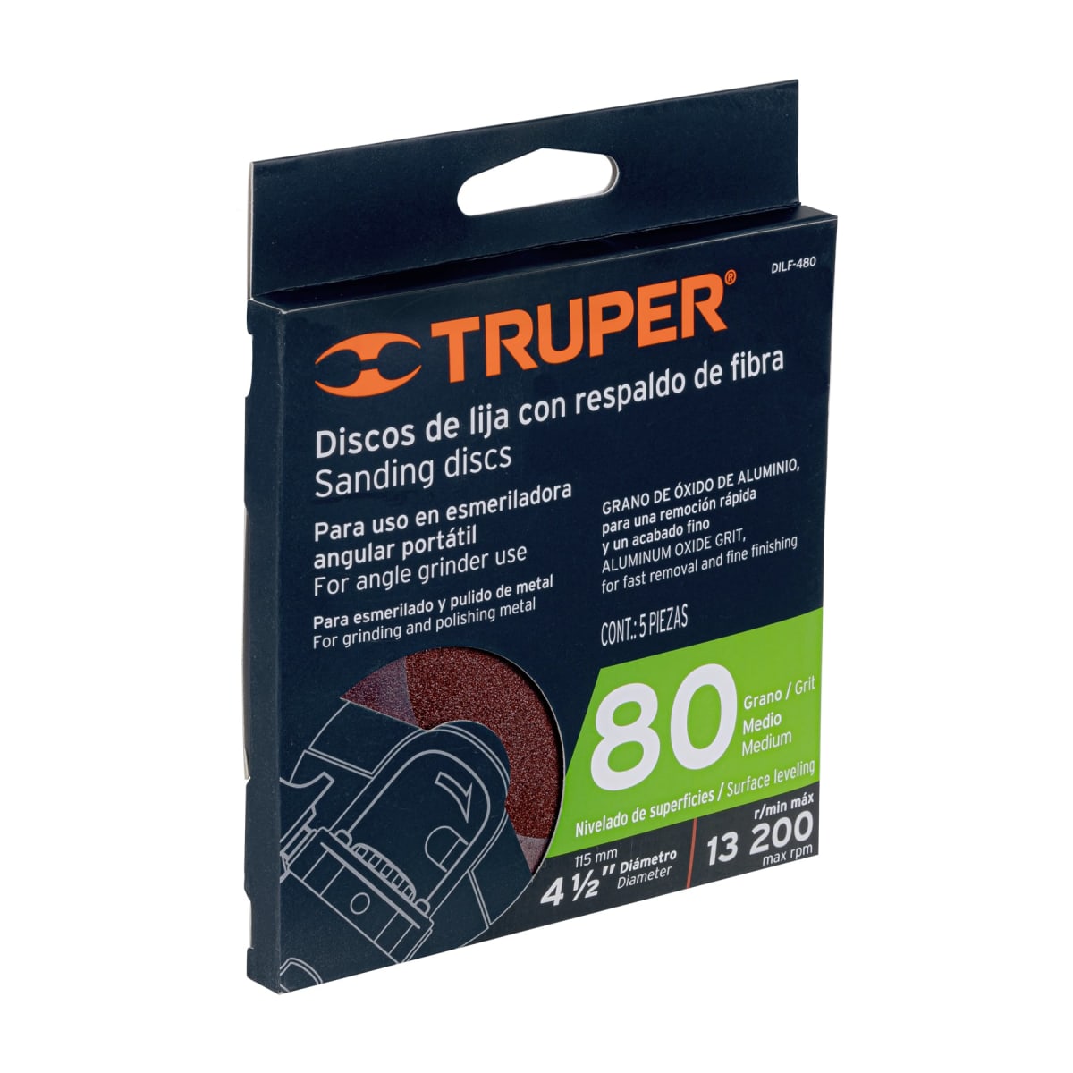 Disco de lija 4-1/2´´ con respaldo de fibra, grano 80, Truper3
