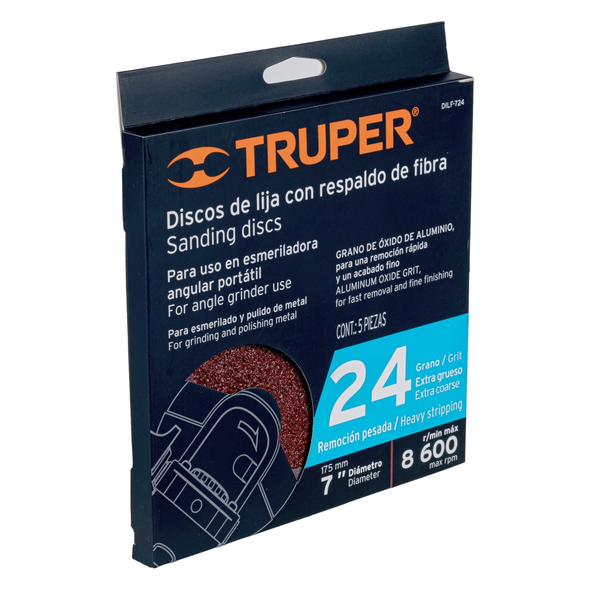 Disco de lija de 7´´ con respaldo de fibra, grano 24, Truper3