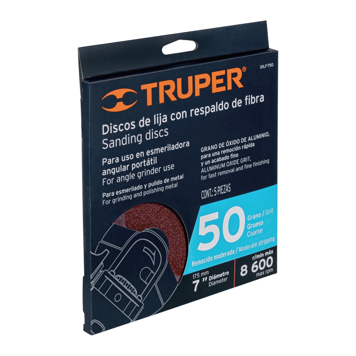 Disco de lija de 7´´ con respaldo de fibra, grano 50, Truper3