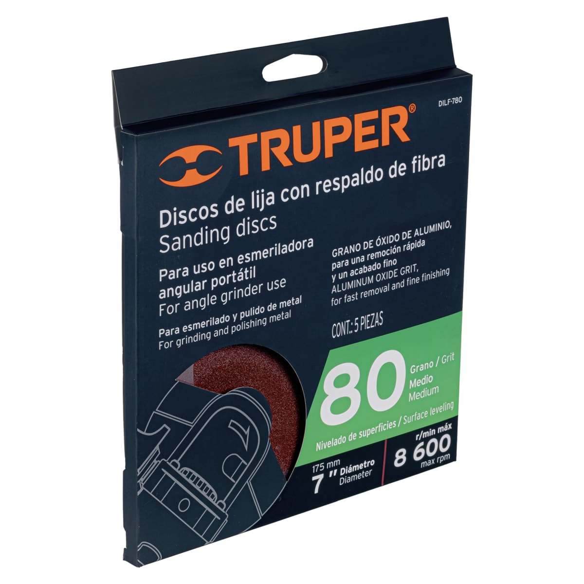 Disco de lija de 7´´ con respaldo de fibra, grano 80, Truper3