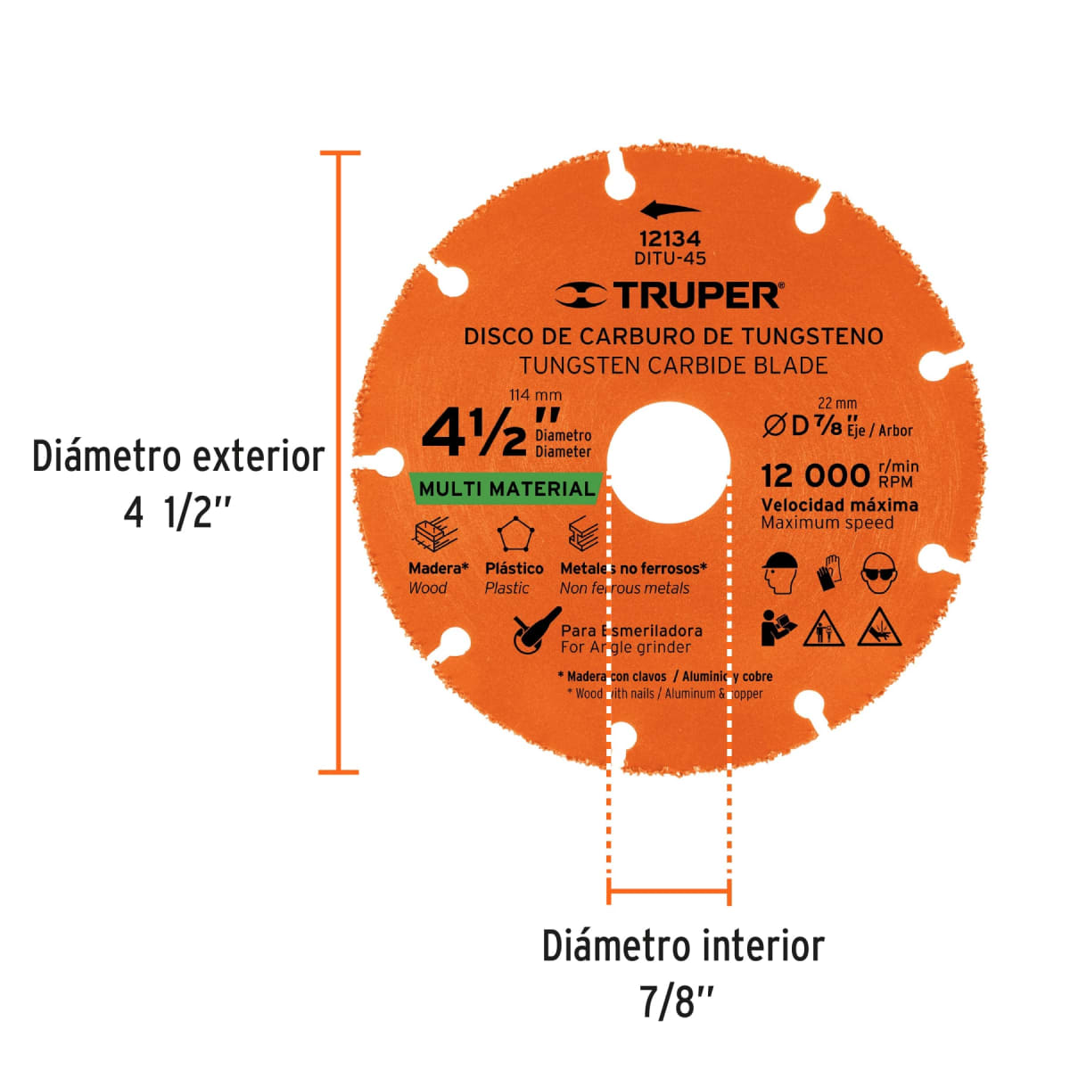 Disco 4-1/2'' multimaterial de carburo de tungsteno Truper3