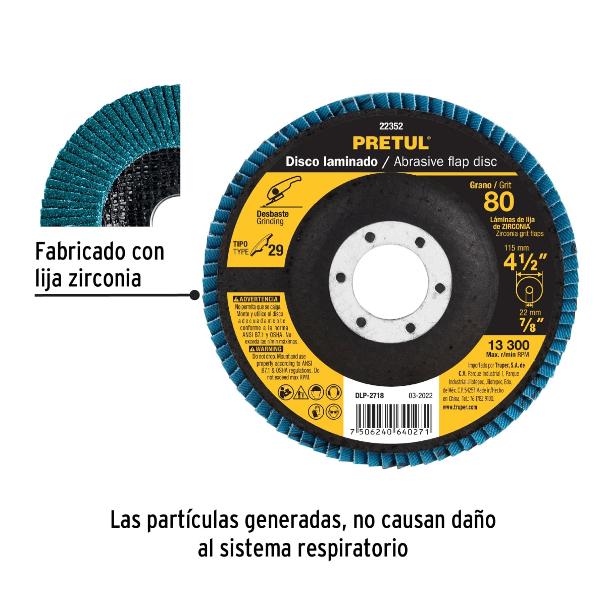 Disco flap 4-1/2´´ grano 80 centro 7/8´´, Pretul6