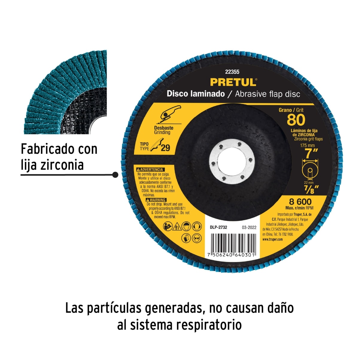 Disco flap 7´´ grano 80 centro 7/8´´, Pretul2