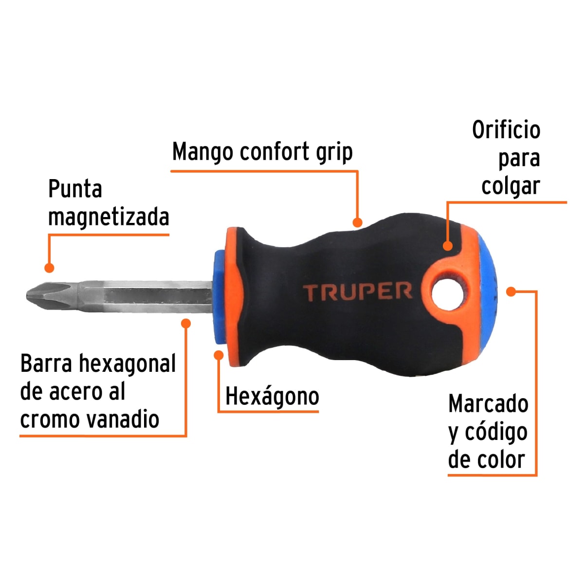 Desarmador de cruz 1/4´´ x 1-1/2´´ mango Comfort Grip, Truper2