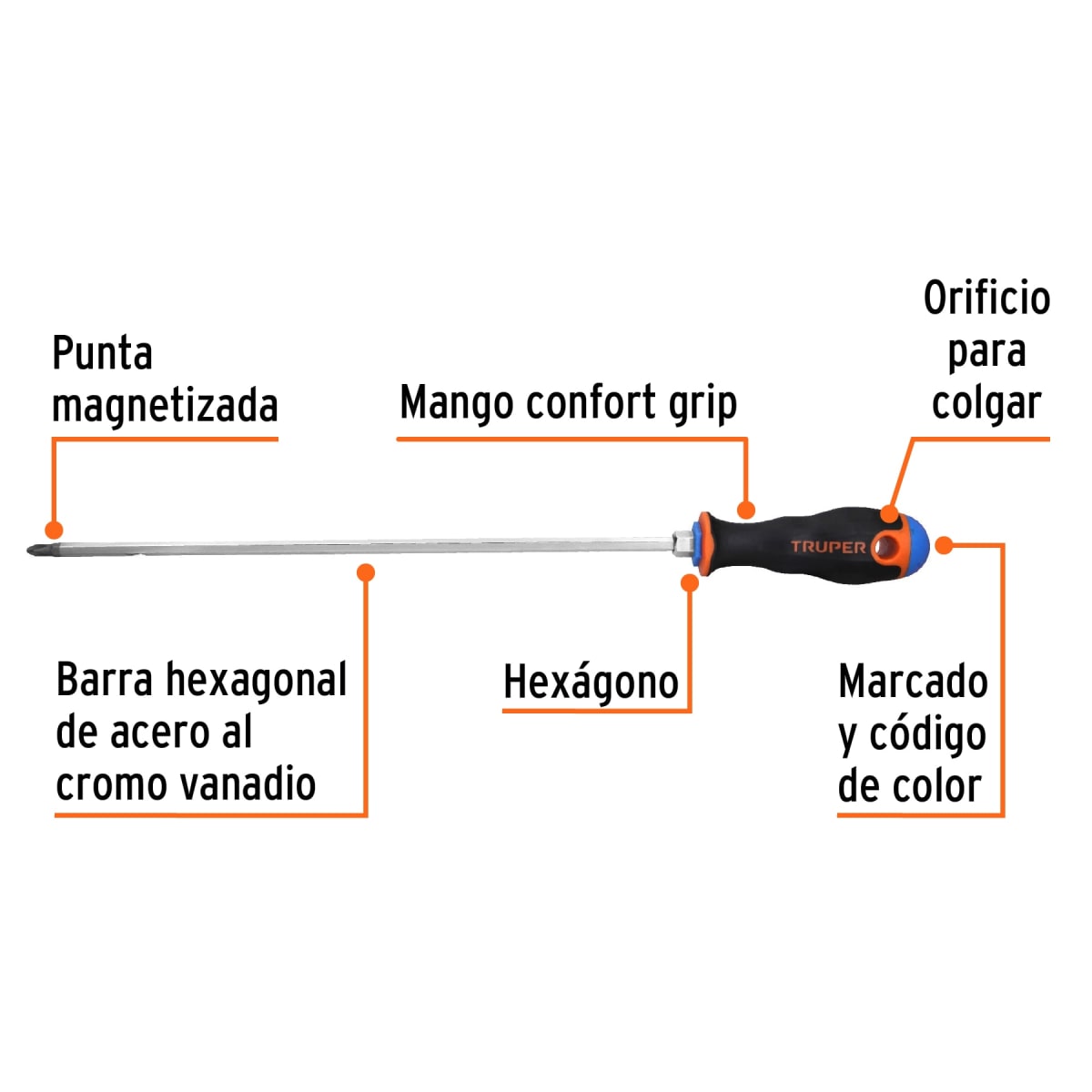 Desarmador de cruz 1/4´´ x 12´´ mango Comfort Grip, Truper2