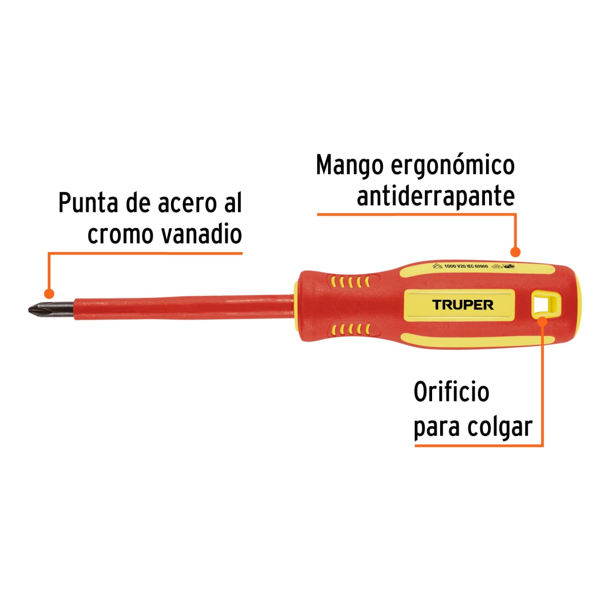 Desarmador dieléctrico de cruz 1/4' x 4', Truper2