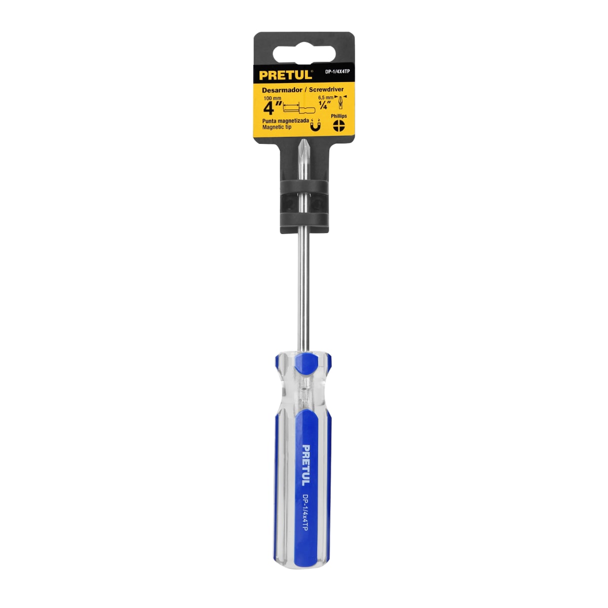 Desarmador de cruz 1/4 x 4'' mango de pvc Pretul4