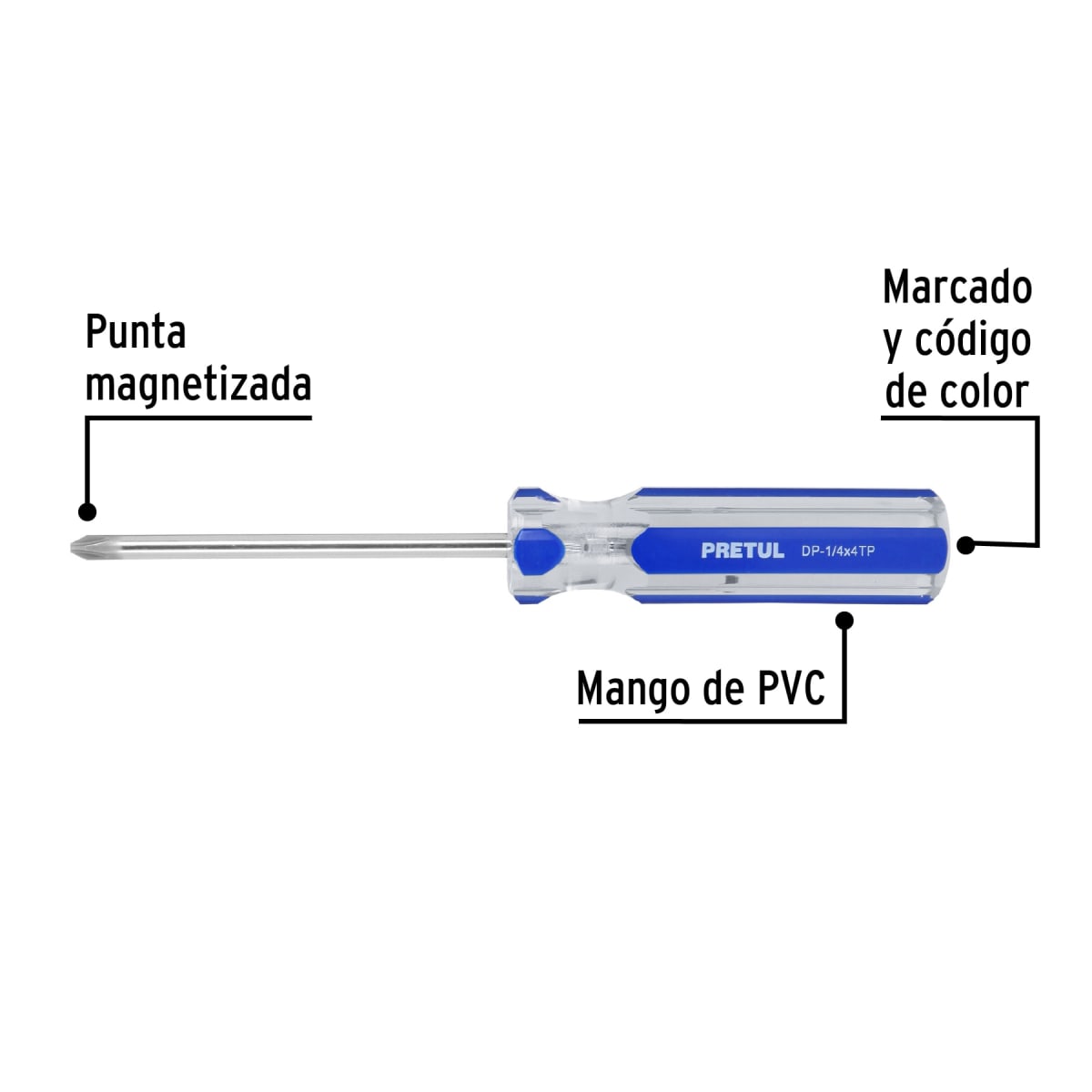 Desarmador de cruz 1/4 x 4'' mango de pvc Pretul2