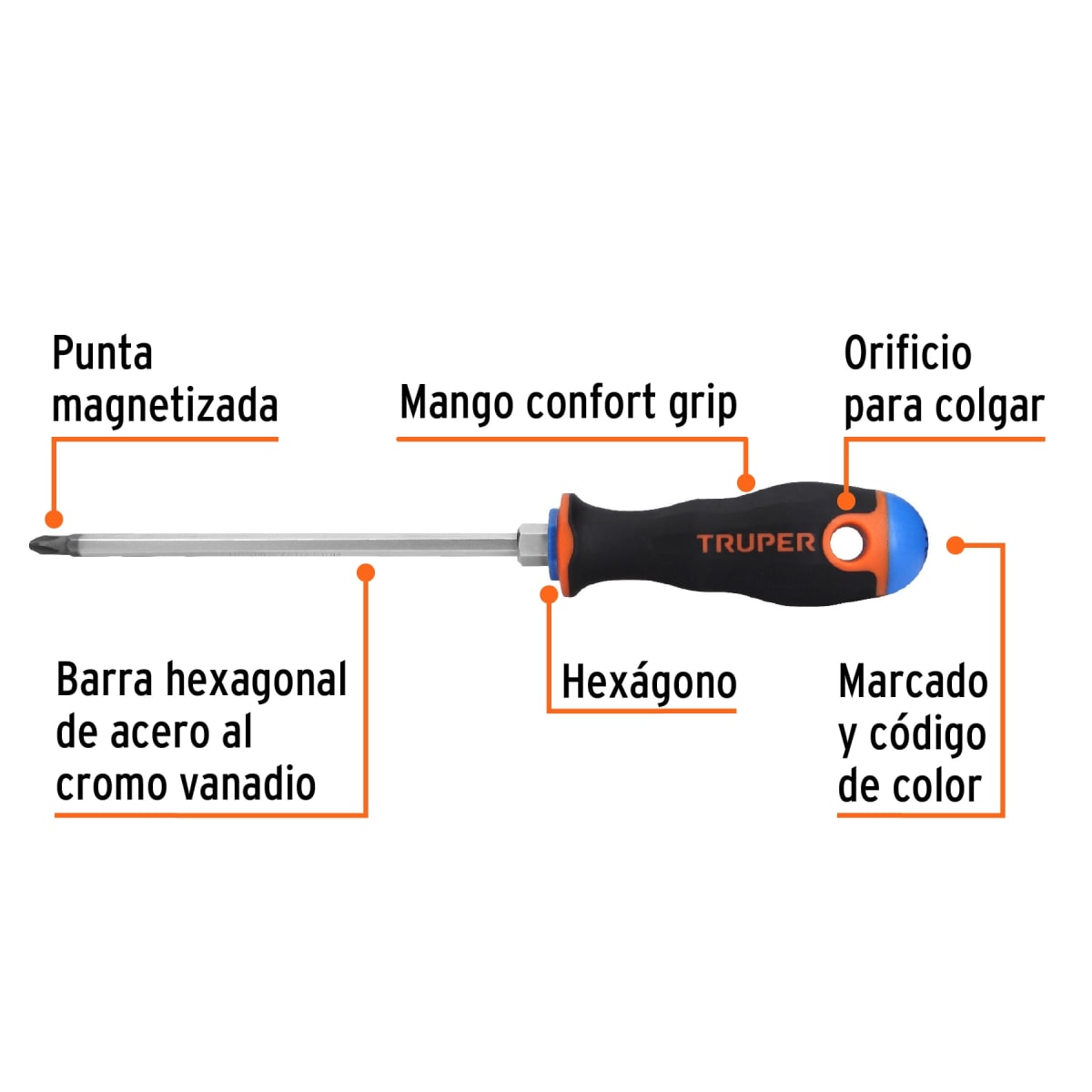 Desarmador de cruz 1/4'' x 6'' mango comfort grip Truper2