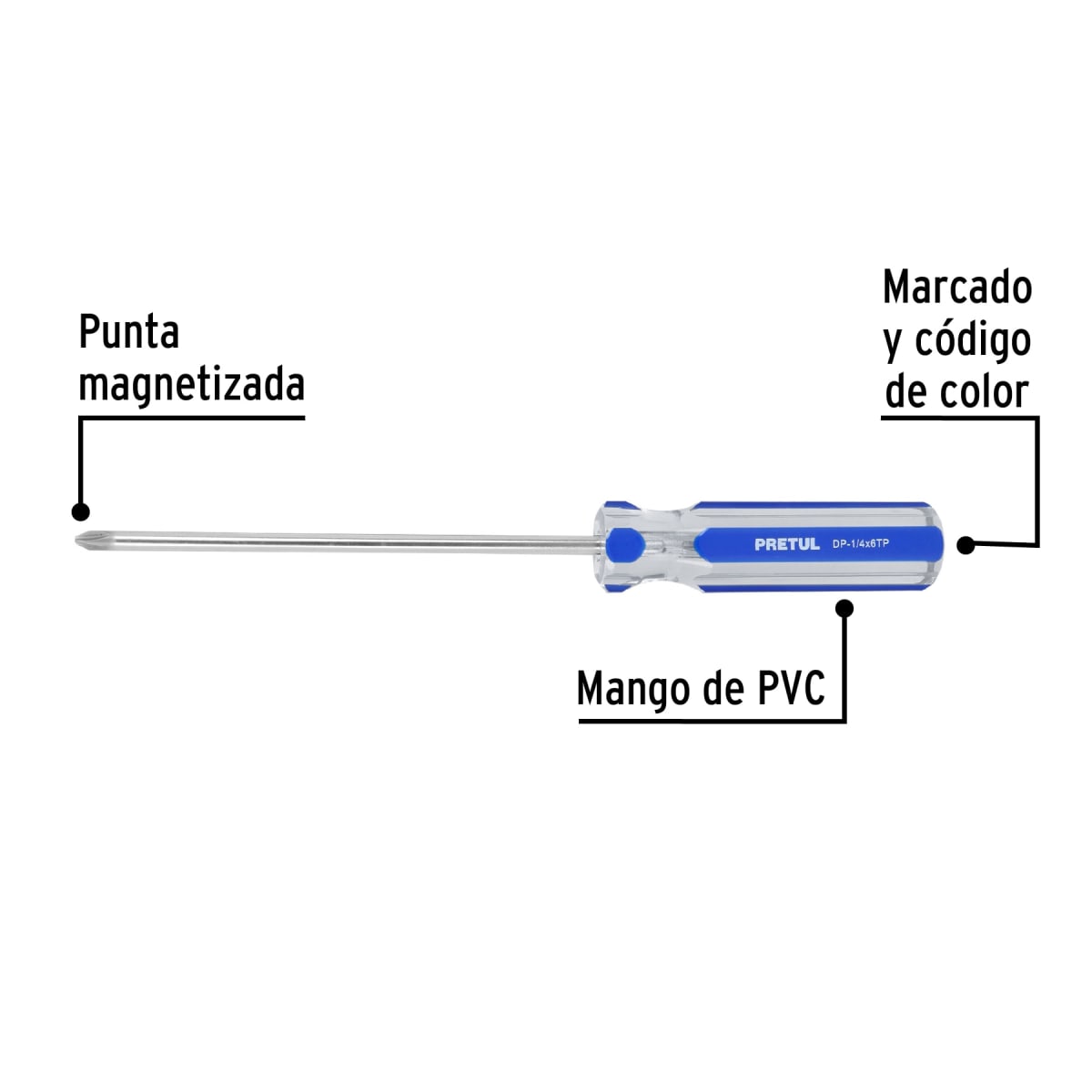 Desarmador de cruz 1/4 x 6´´ mango de PVC, Pretul2