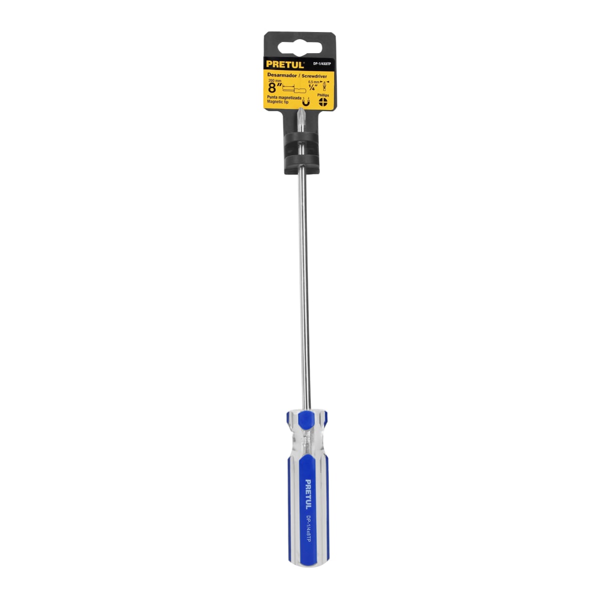 Desarmador de cruz 1/4 x 8'' mango de pvc Pretul4