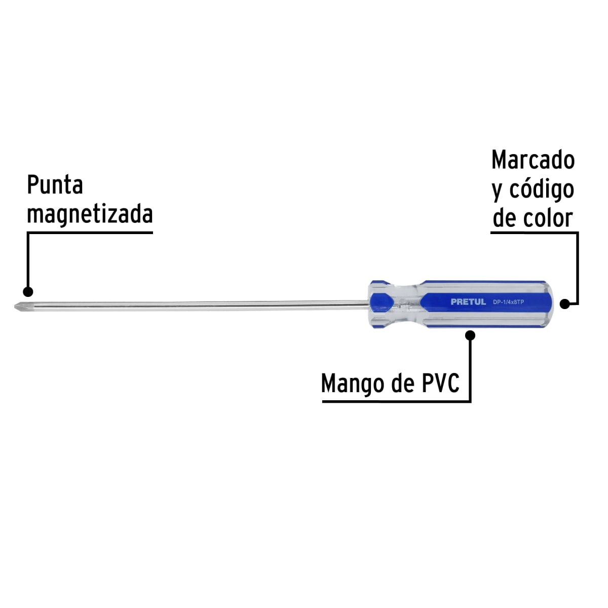 Desarmador de cruz 1/4 x 8'' mango de pvc Pretul2