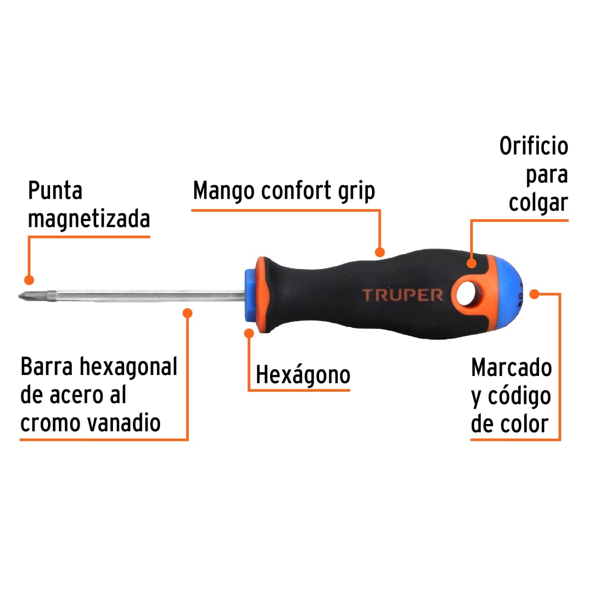 Desarmador de cruz 1/8´´ x 2-1/2´´ mango Comfort Grip, Truper2