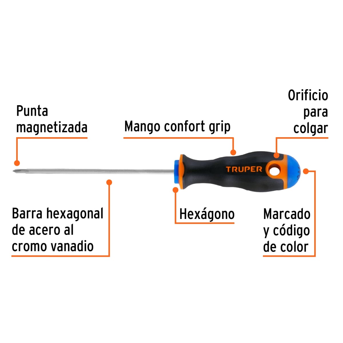 Desarmador de cruz 1/8´´ x 4´´ mango Comfort Grip, Truper2