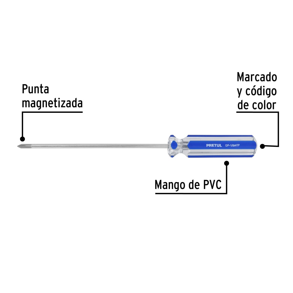 Desarmador de cruz 1/8'' x 4'' mango de pvc Pretul2