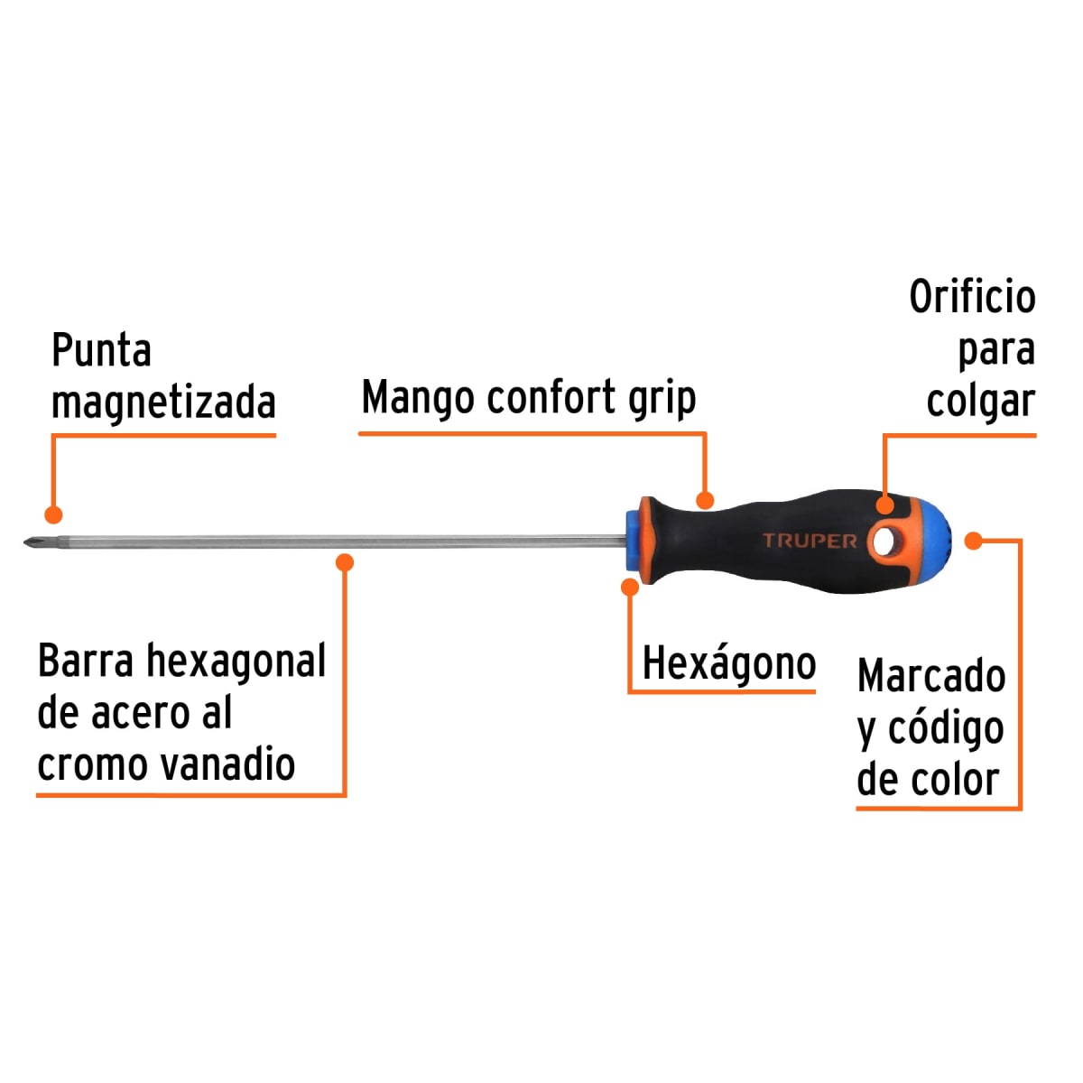 Desarmador de cruz 1/8'' x 6'' mango comfort grip. truper2
