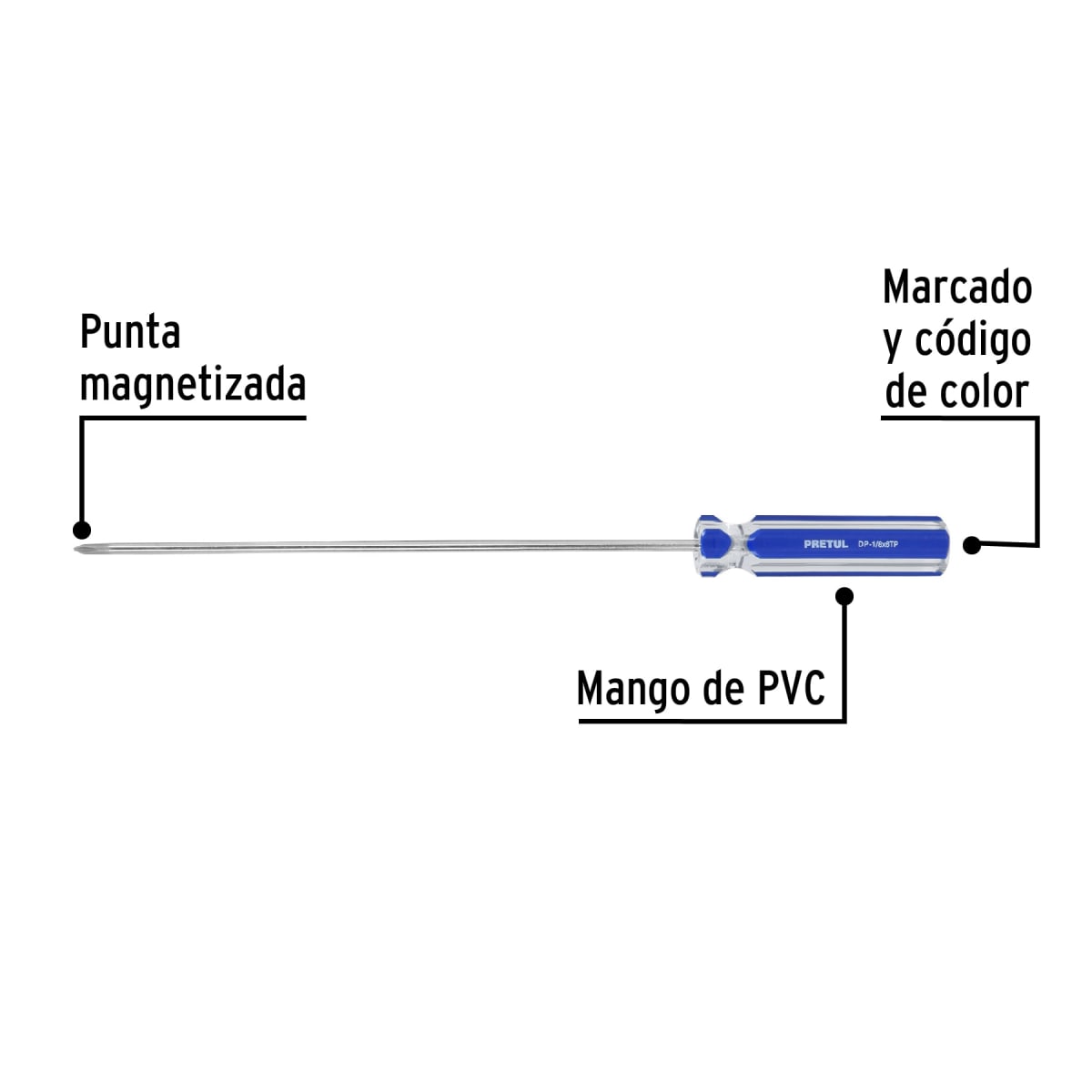 Desarmador de cruz 1/8´´ x 6´´ mango de PVC, Pretul2