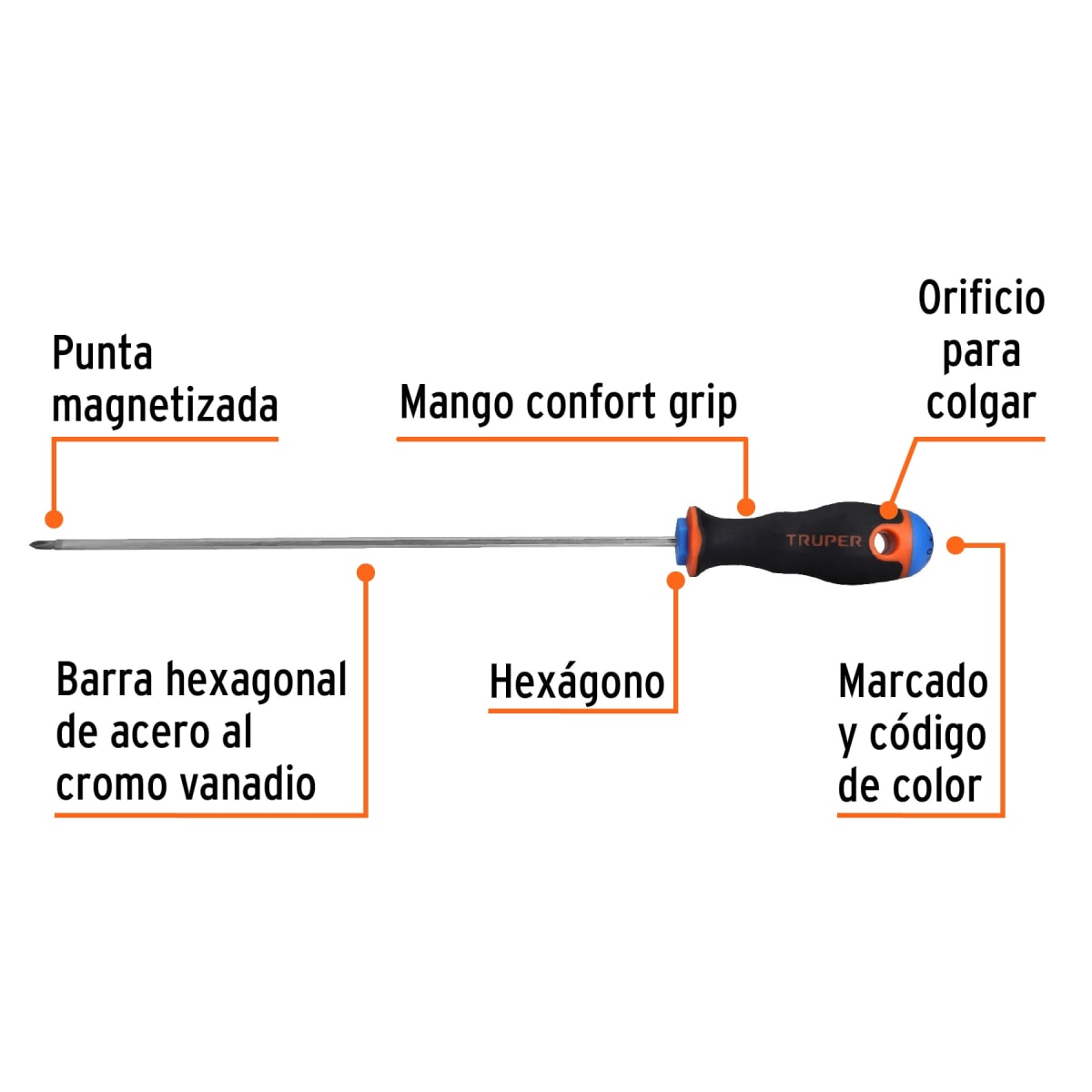 Desarmador de cruz 1/8´´ x 8´´ mango Comfort Grip, Truper2
