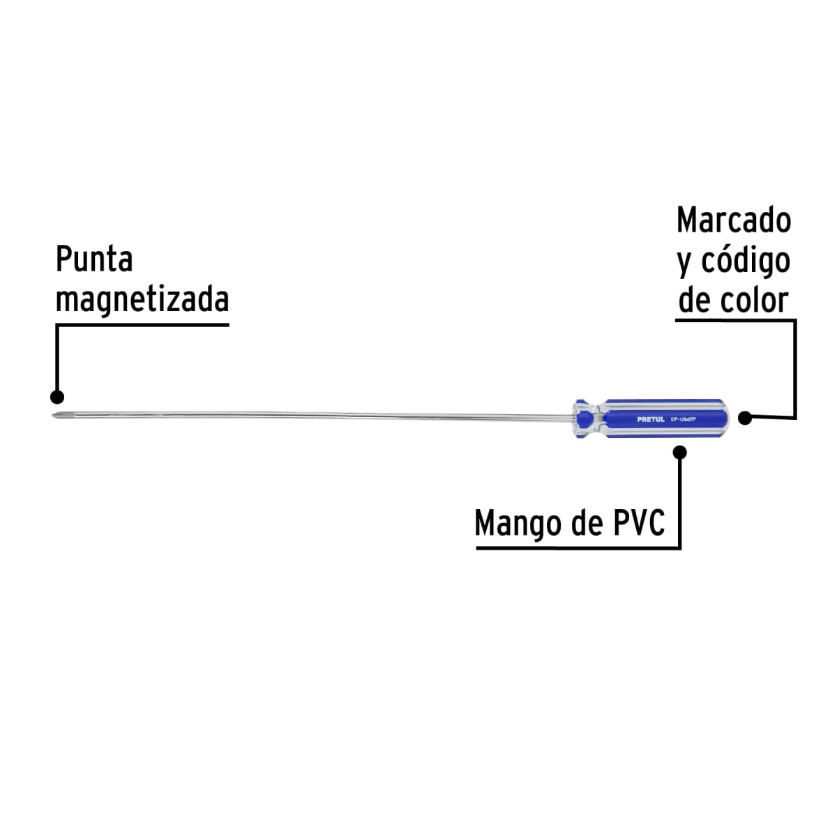 Desarmador de cruz 1/8´´ x 8´´ mango de PVC, Pretul2