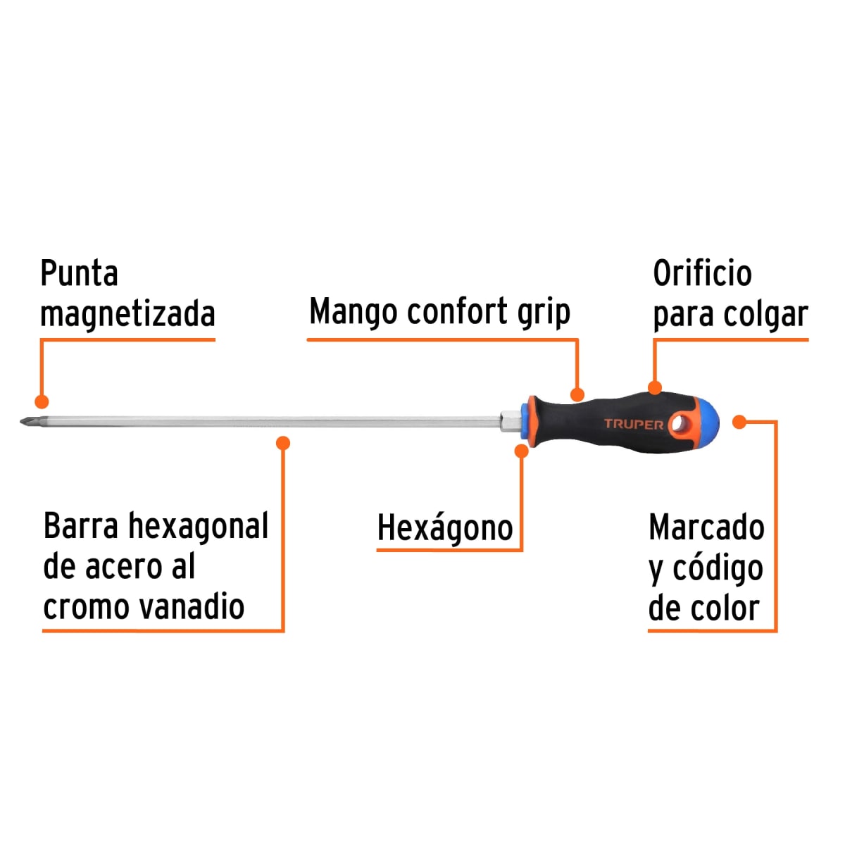 Desarmador de cruz 3/16´´ x 10´´ mango Comfort Grip, Truper2