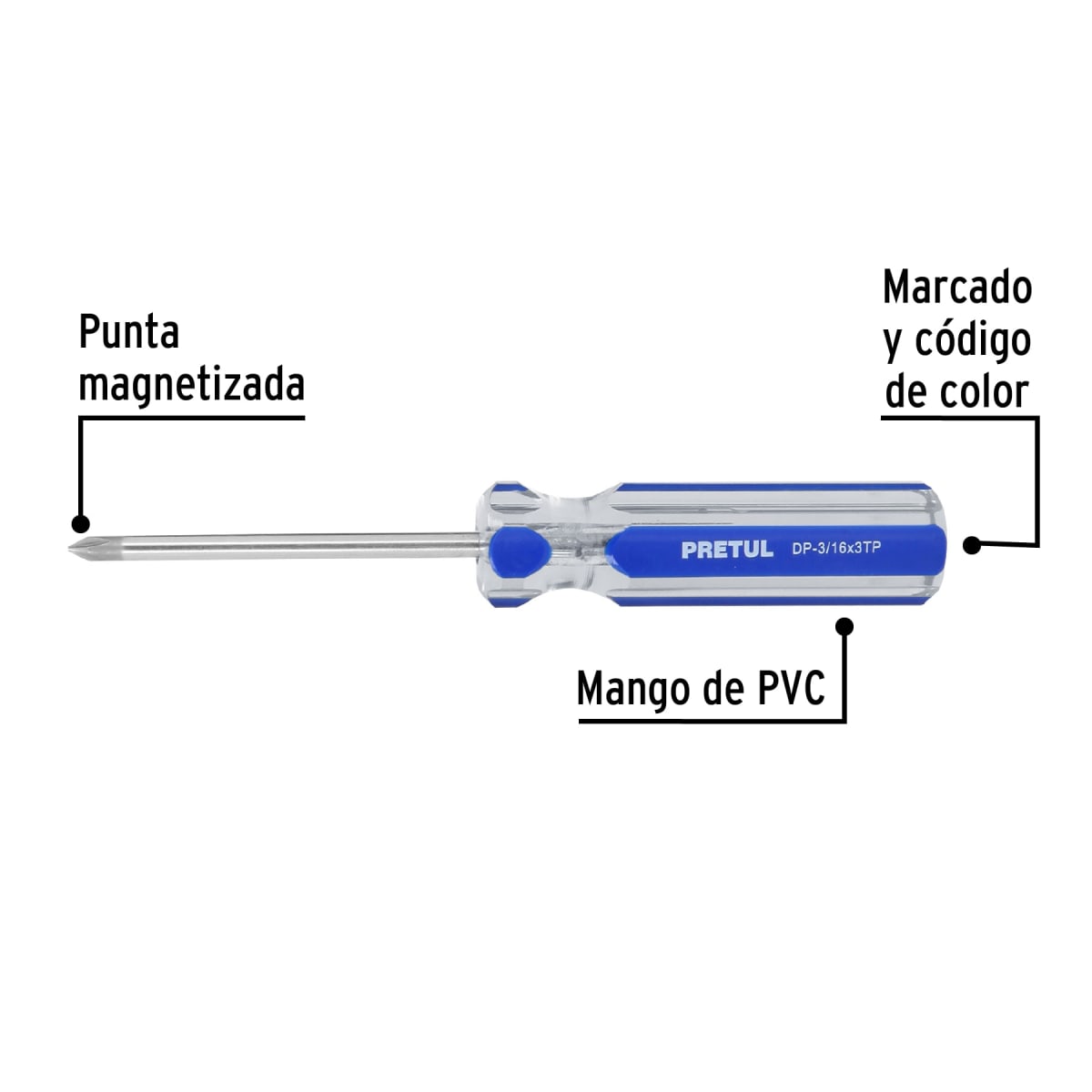 Desarmador de cruz 3/16 x 3´´ mango de PVC, Pretul2