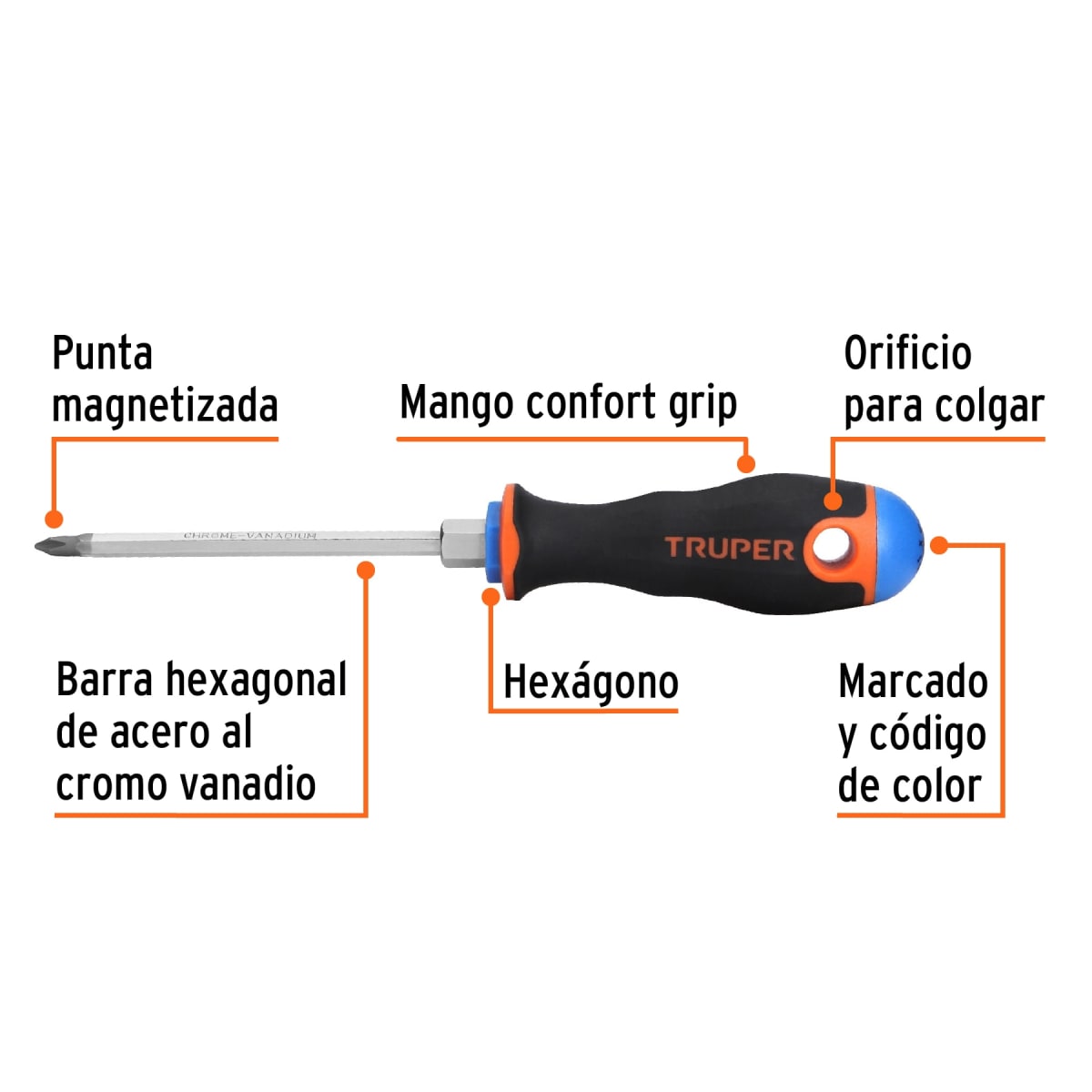Desarmador de cruz 3/16´´ x 4´´ mango Comfort Grip, Truper2