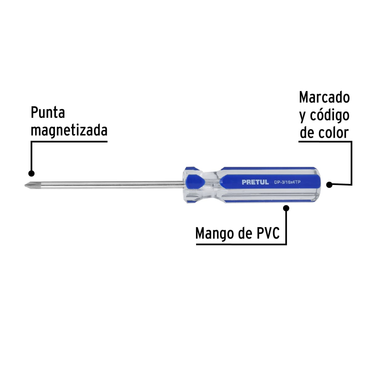 Desarmador de cruz 3/16 x 4´´ mango de PVC, Pretul2
