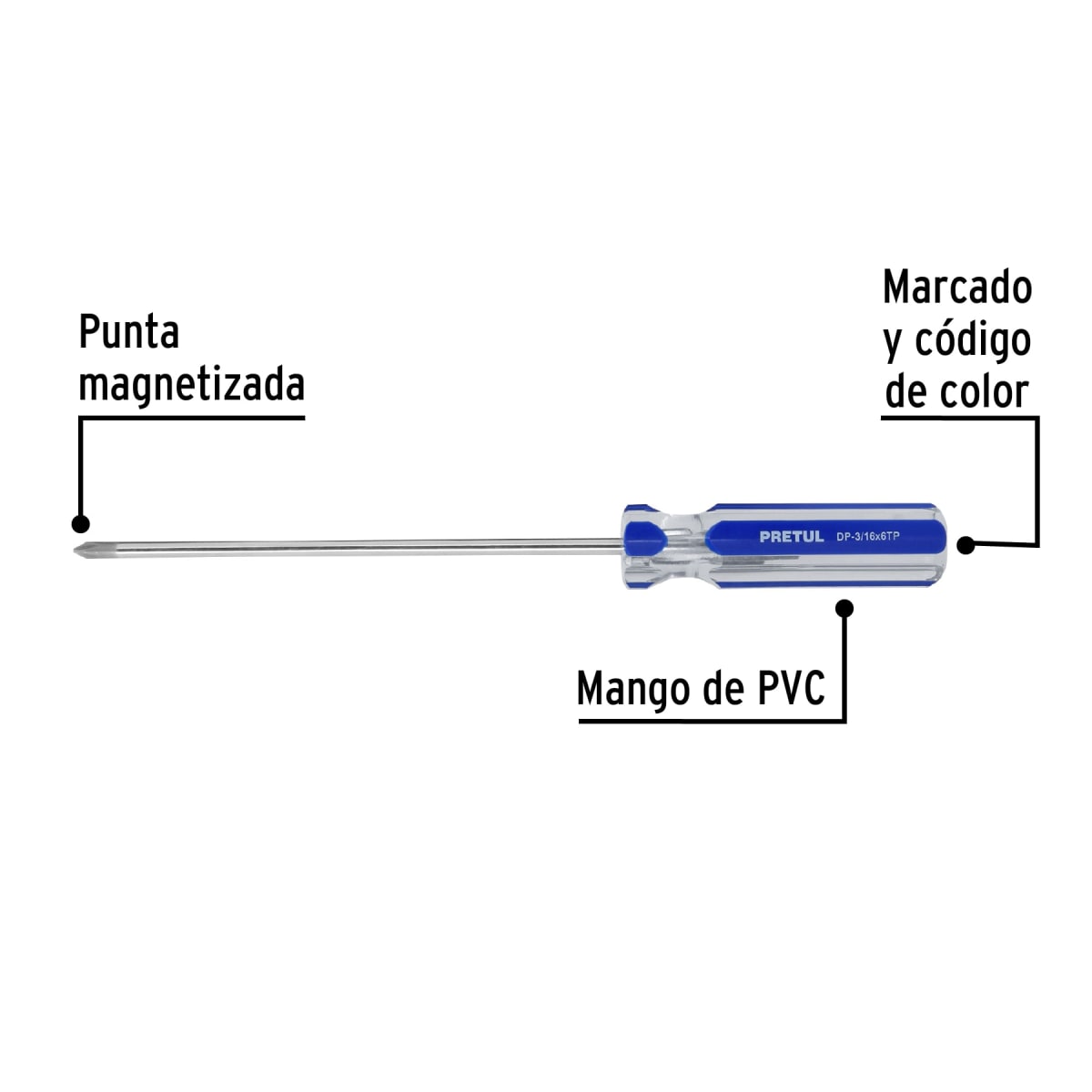 Desarmador de cruz 3/16 x 6´´ mango de PVC, Pretul2