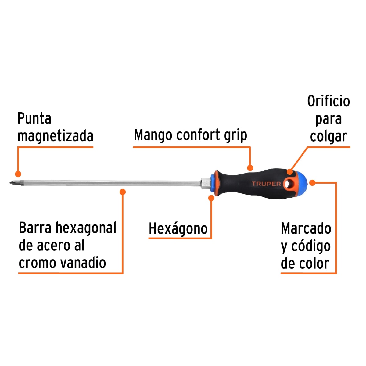 Desarmador de cruz 3/16´´ x 8´´ mango Comfort Grip, Truper2
