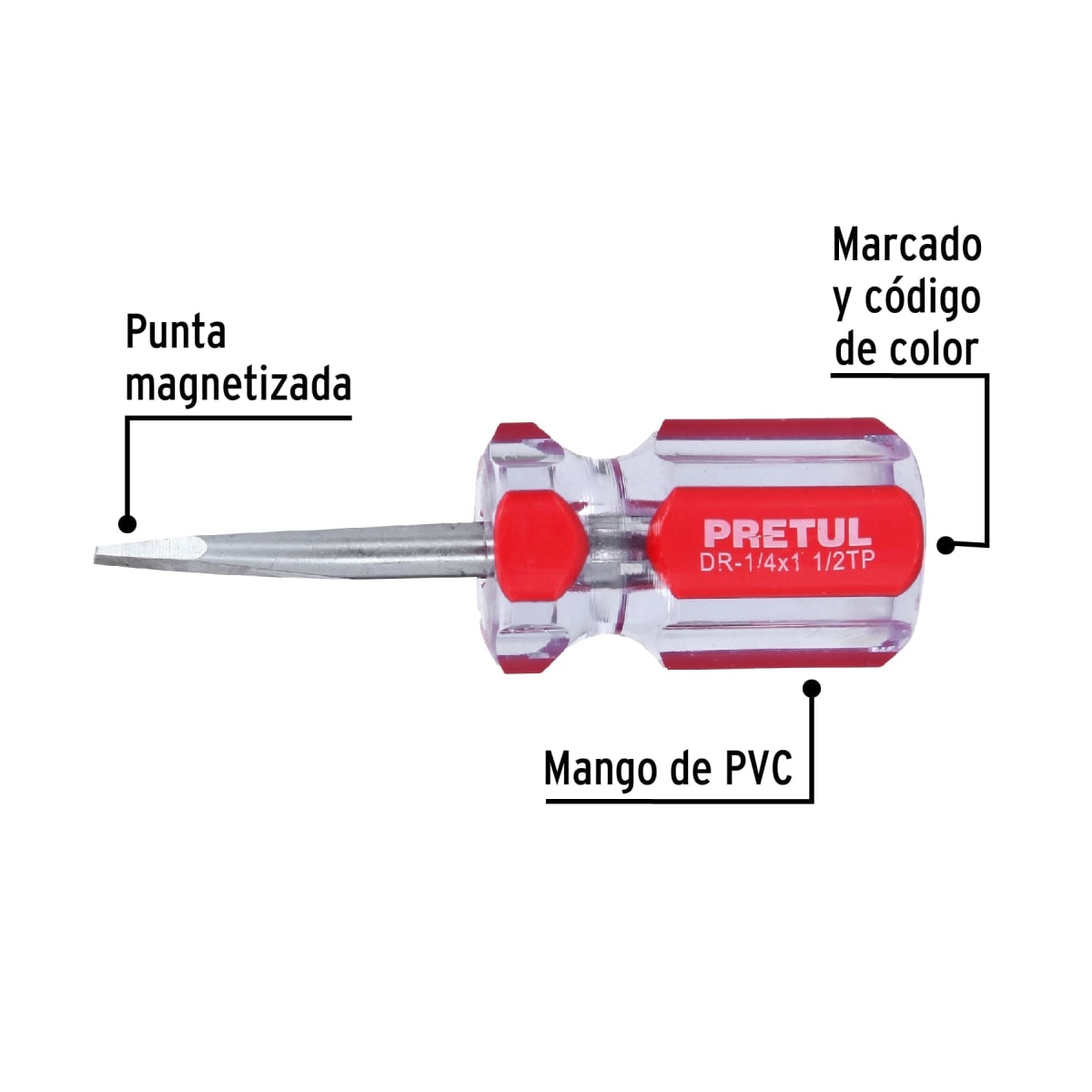 Desarmador plano 1/4 x 1-1/2´´ mango de PVC, Pretul2