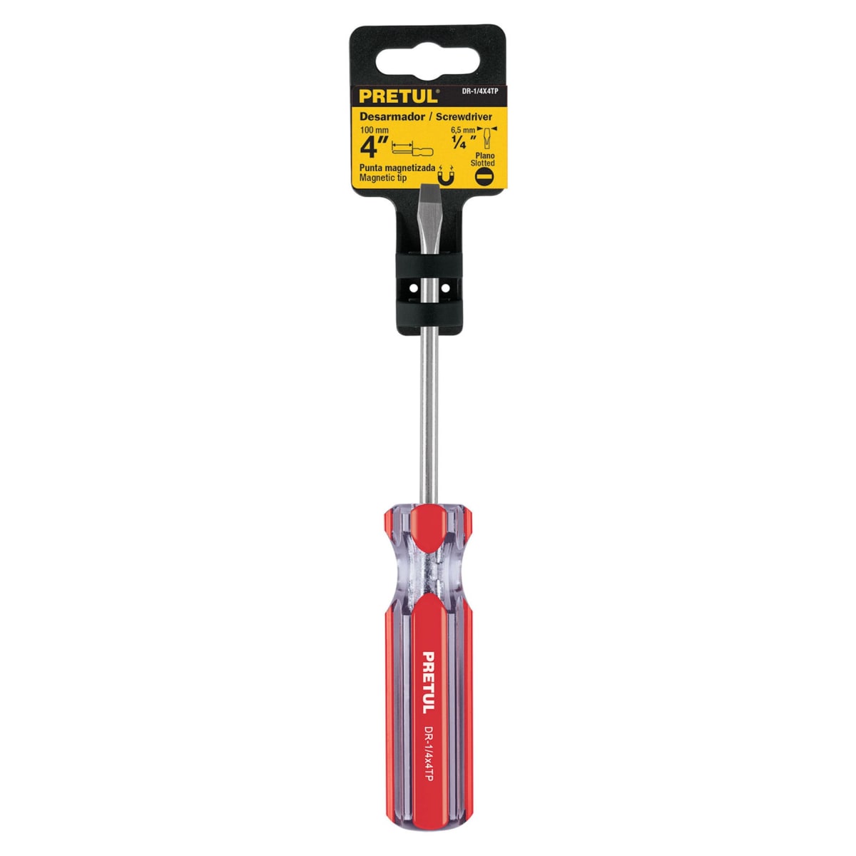 Desarmador plano 1/4 x 4'' mango de pvc. pretul4