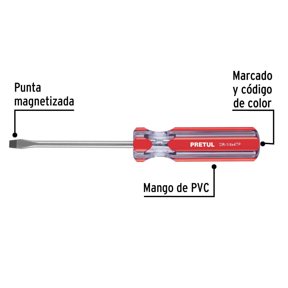 Desarmador plano 1/4 x 4'' mango de pvc. pretul2