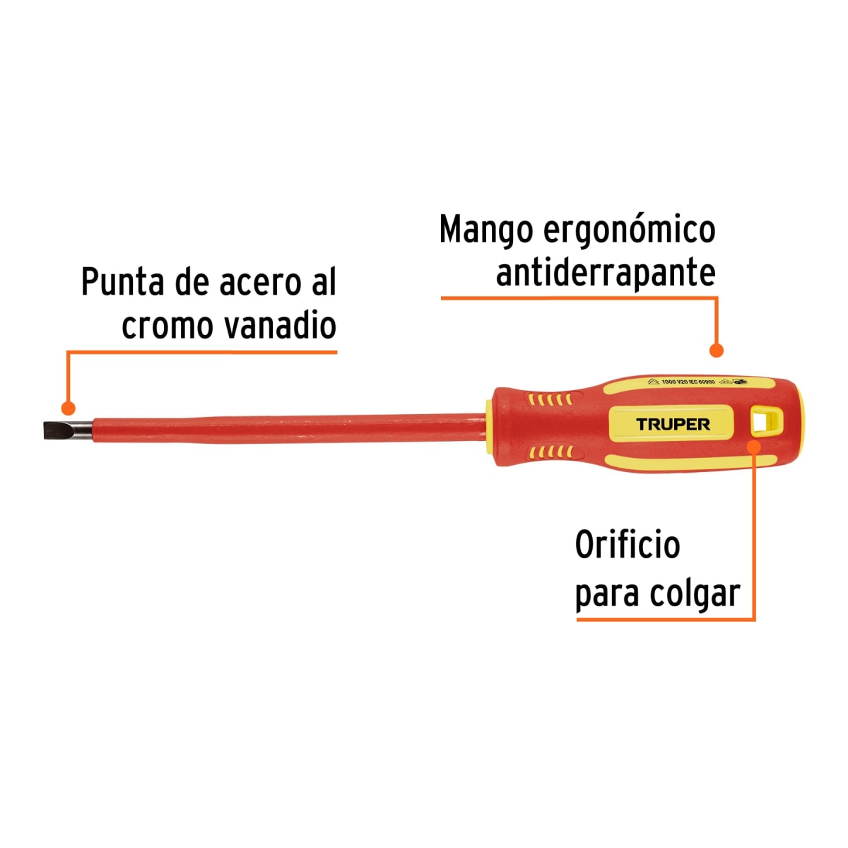 Desarmador dieléctrico plano 1/4' x 6', Truper2
