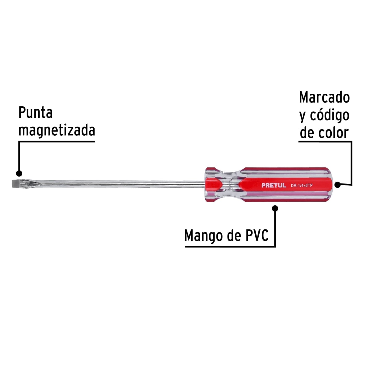 Desarmador plano 1/4 x 6'' mango de pvc. pretul2