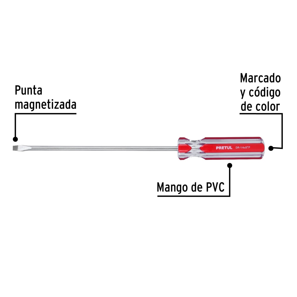 Desarmador plano 1/4 x 8'' mango de pvc. pretul2