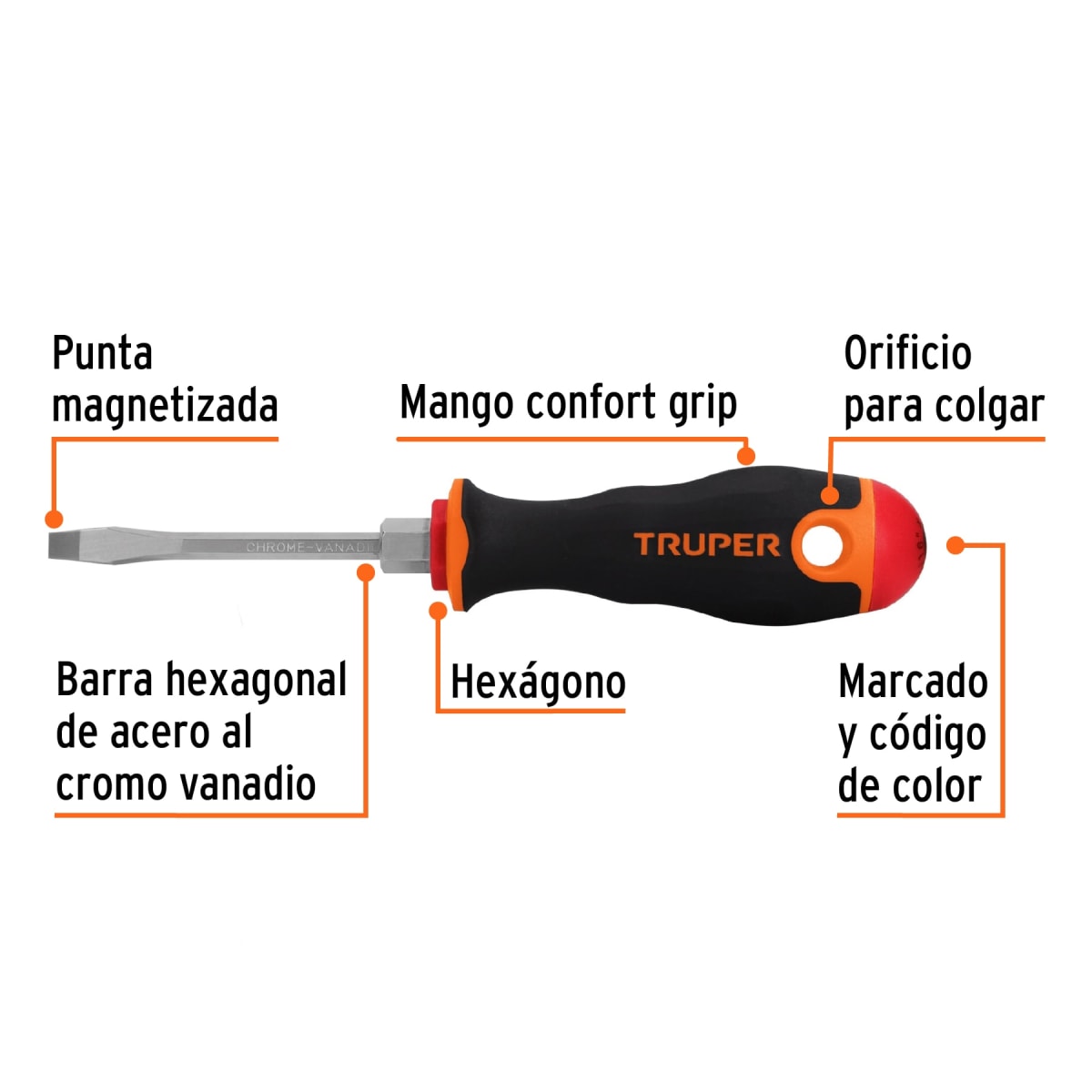 Desarmador plano 3/16´´ x 3´´ mango Comfort Grip, Truper2