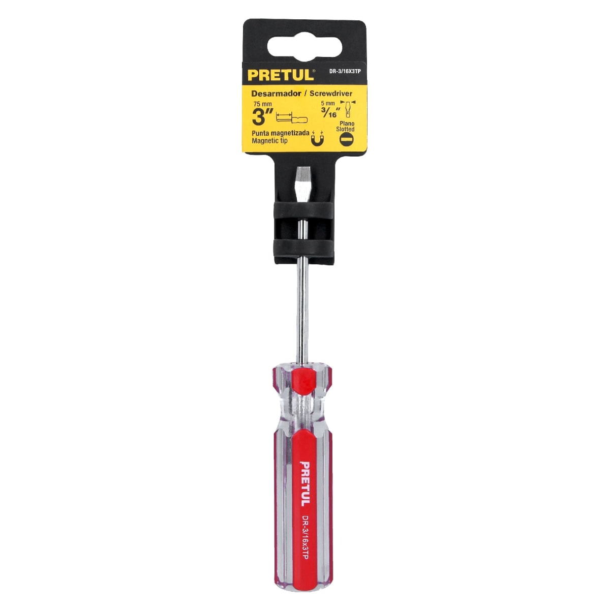 Desarmador plano 3/16 x 3´´ mango de PVC, Pretul4