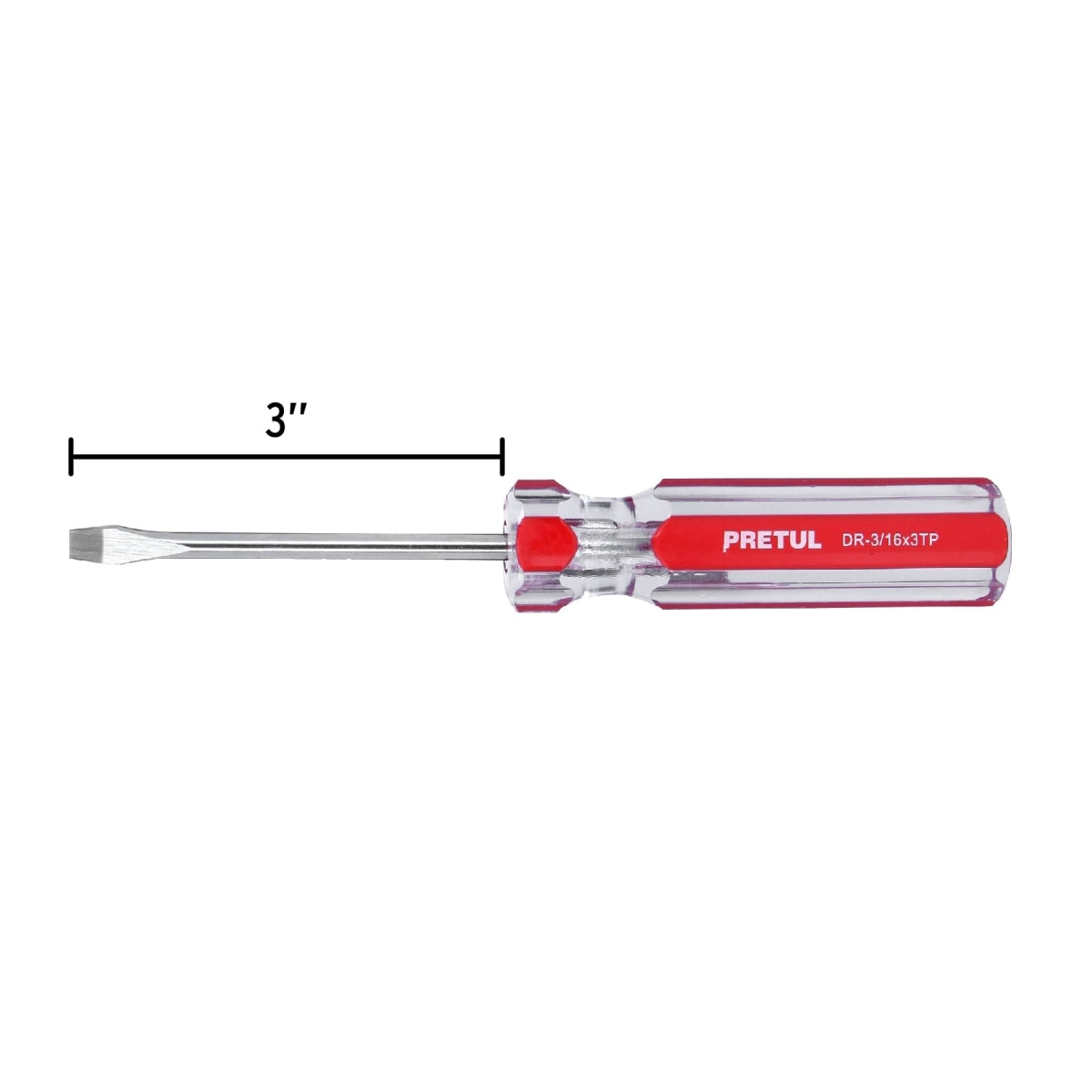 Desarmador plano 3/16 x 3´´ mango de PVC, Pretul3