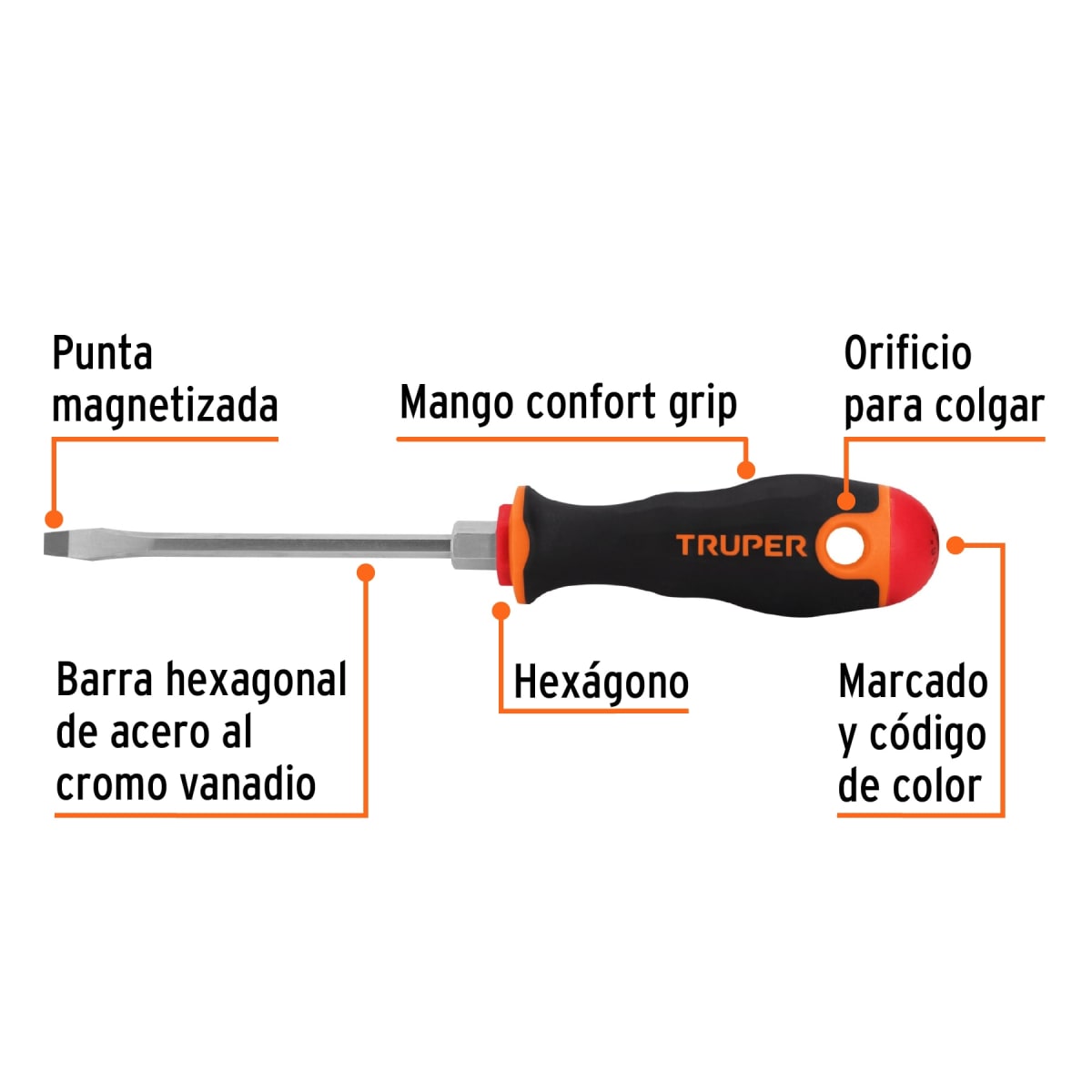 Desarmador plano 3/16´´ x 4´´ mango Comfort Grip, Truper2