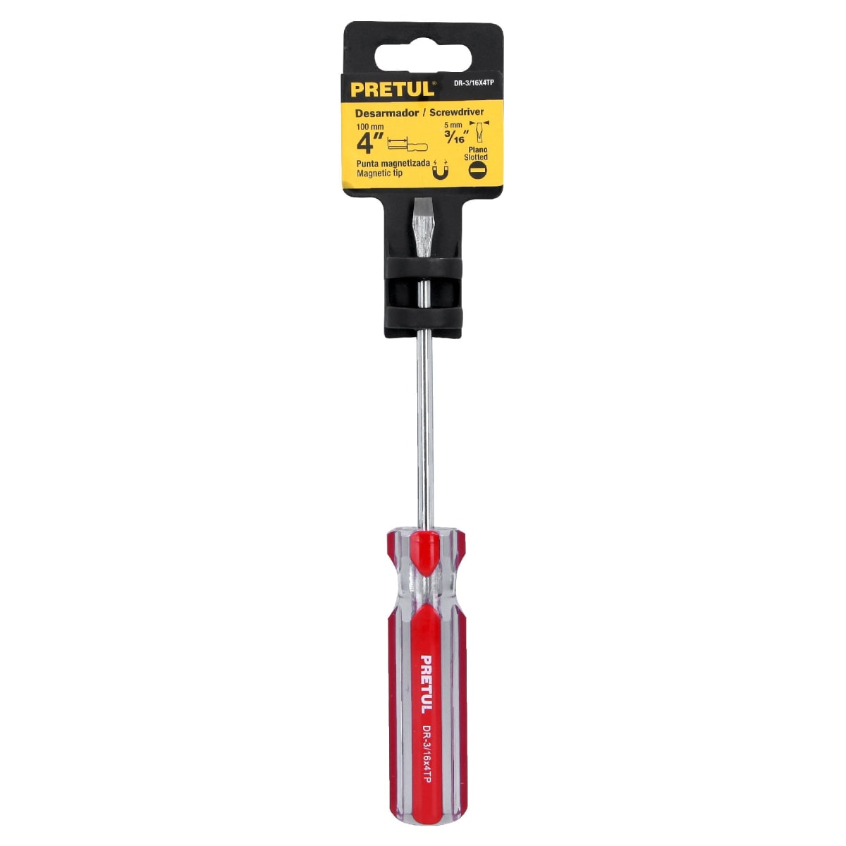 Desarmador plano 3/16 x 4´´ mango de PVC, Pretul4