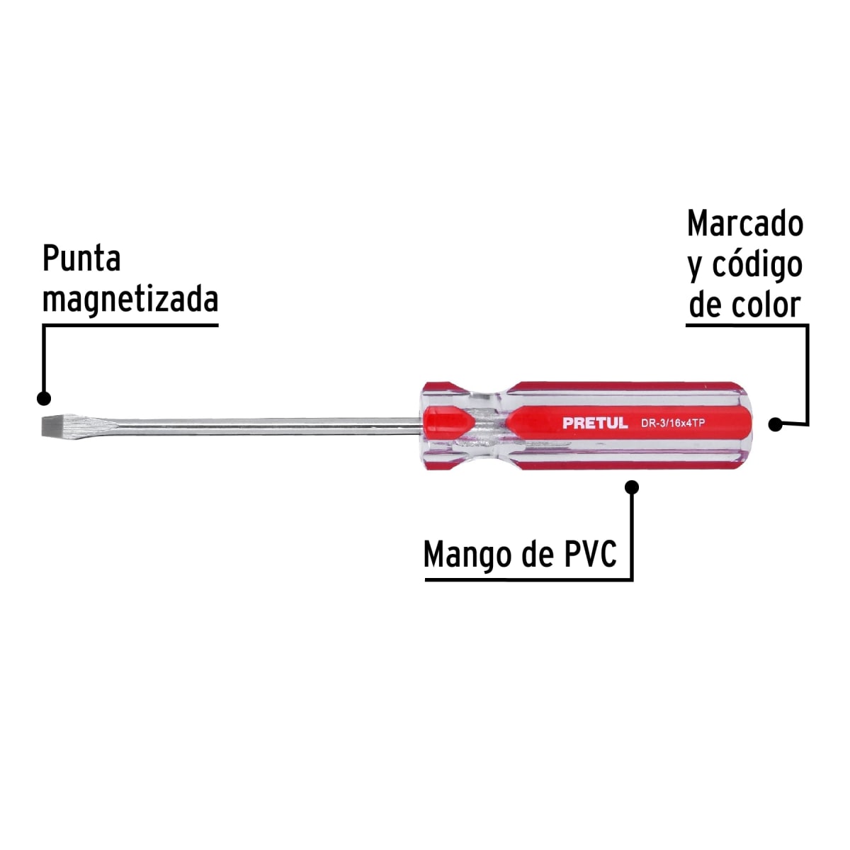 Desarmador plano 3/16 x 4´´ mango de PVC, Pretul2