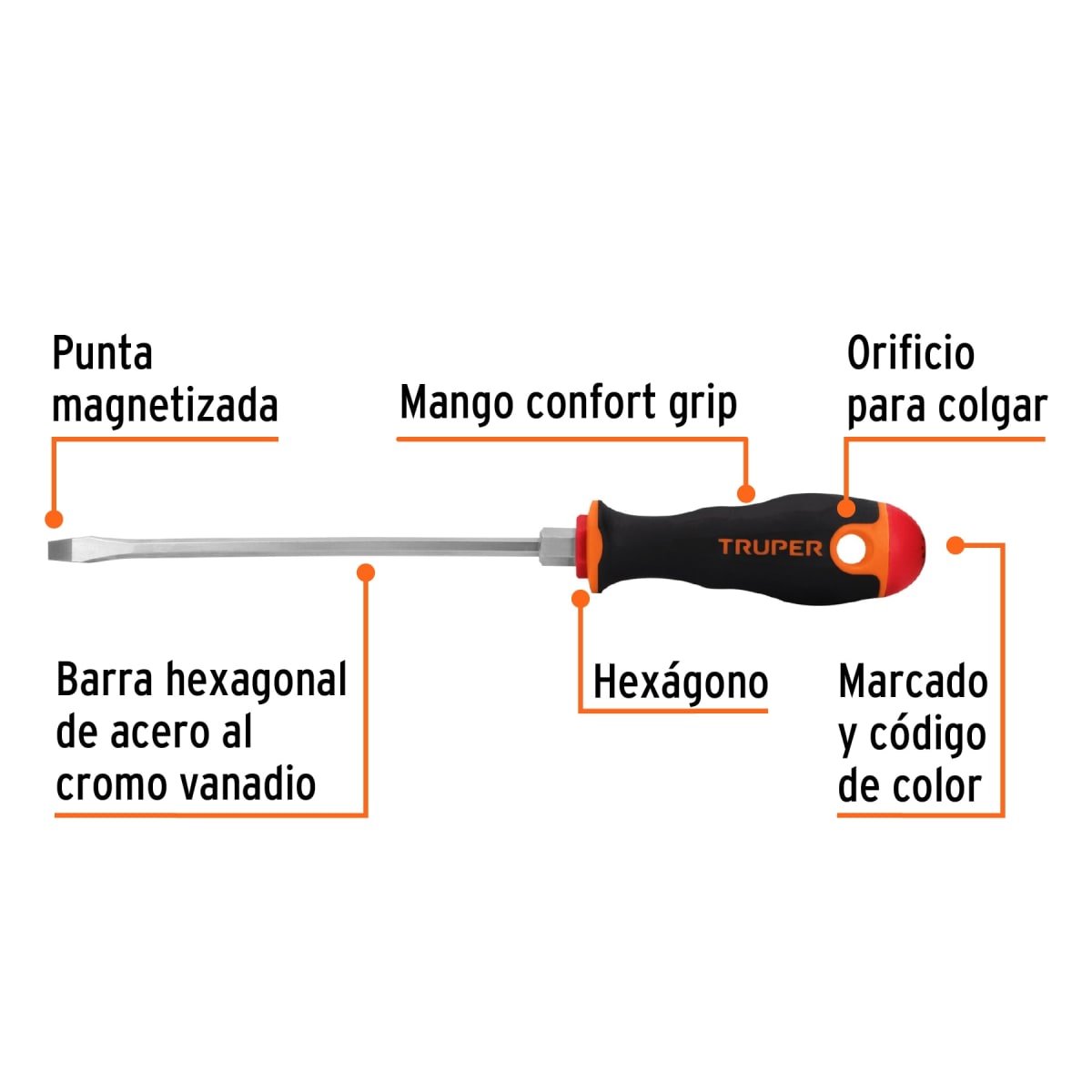 Desarmador plano 3/16´´ x 6´´ mango Comfort Grip, Truper3