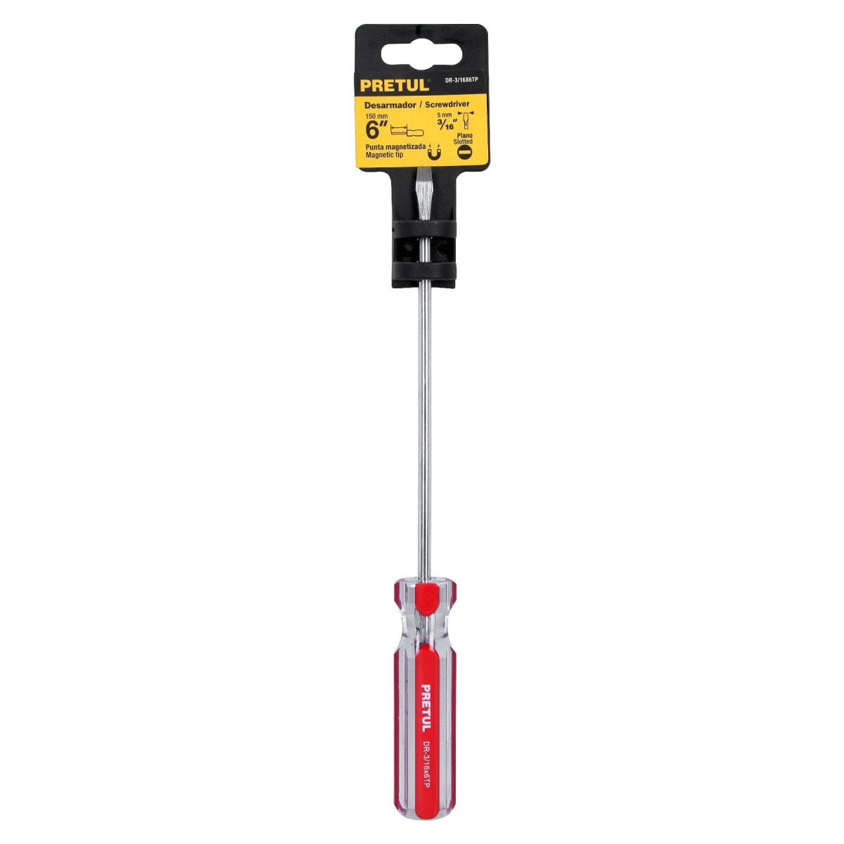 Desarmador plano 3/16 x 6´´ mango de PVC, Pretul4